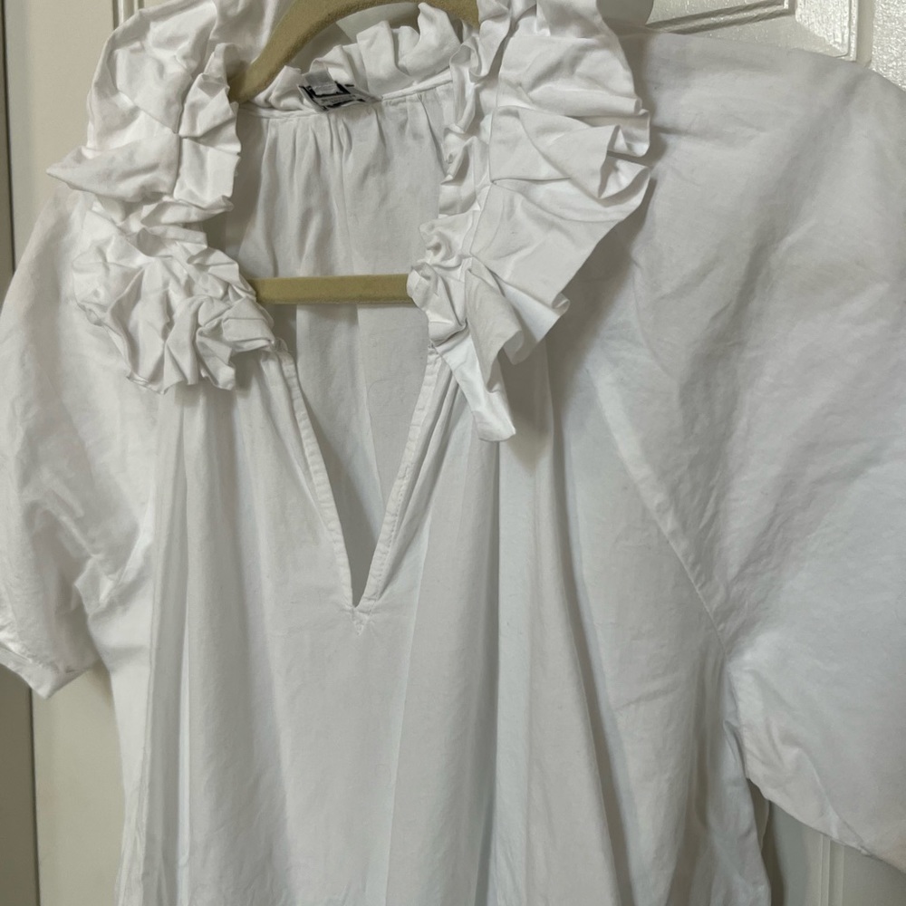 Saule Parc white ruffle poplin top